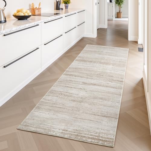 PADOOR Modern Abstract Runner Rug - 2x10 Washable Hallway Rugs, Ultra Soft Non-Slip Low Pile Floor Rugs for Hallway Entryway Kitchen Bedroom Bedside L