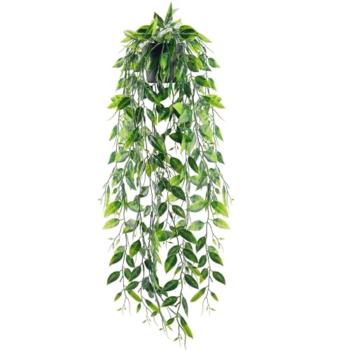 Der Rose 1 Pack Fake Hanging Plants Small Artificial Plants Faux Pea Pod Plants Indoor for Aesthetic Living Room Office Shelf Decor Green-1 Pack Style