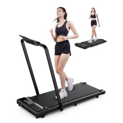 DeerRun 3 in 1 Walking Pad Treadmill, 300 Weight Capacity Foldable Treadmill, 3.0HP Low Noise Under Desk Treadmills for Home Office with Remote & APP