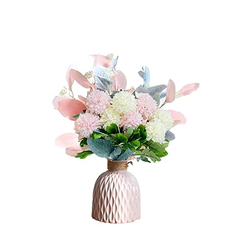 Artificial Flowers with Vase Flower Arrangements for Home Decoration Pink