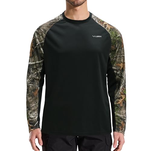 LOOGU Men's UPF 50+ UV Sun Protection SPF Rash Guard Lightweight Long Sleeve Shirts Outdoor for Fishing Hiking Swimming Black,super Tree Camo XX-Large