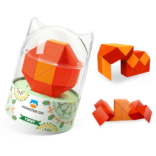 Monster Go Snake Puzzle, 24 Blocks Twist Magic Snake Brain Teaser Sensory Toys for Kids(Red-Orange)