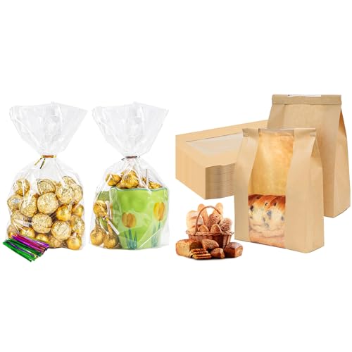 Bundle of 50 Pack Cellophane Bags and 25 Pack Sourdough Bread Bags for Toast Sandwich Cookie Snacks Packaging Storage