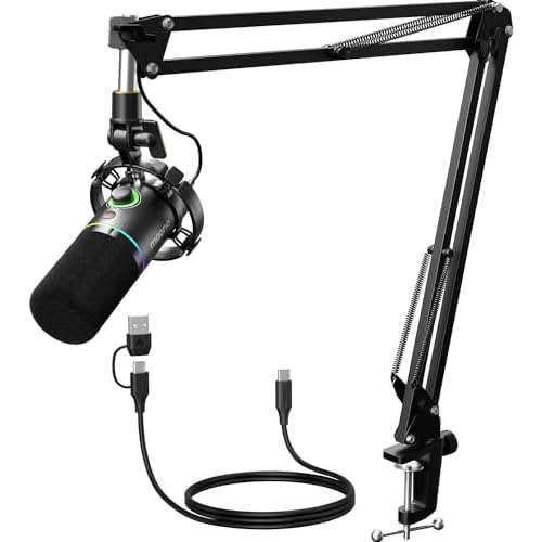 MAONO XLR-USB Dynamic Microphone Kit, RGB Podcast Mic with Software, Mute, Gain Knob, Volume Control, Boom Arm for Streaming, Gaming, Voice-Over, Reco