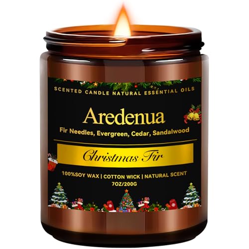 Christmas Candles - Christmas Fir Candle | 7 oz Soy Candles with Fresh Evergreen & Pine Tree Scent | Winter Holiday Scented Candle, Xmas Gift for Men