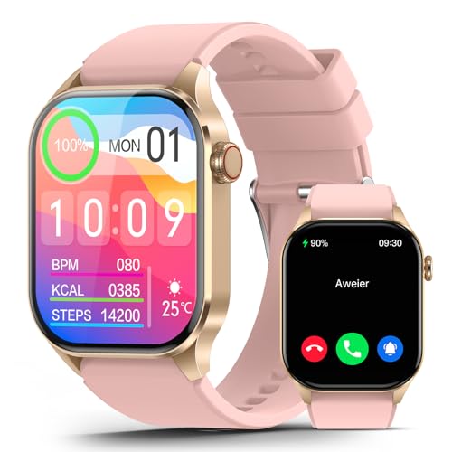 SOUYIE Smartwatch Damen mit Telefonfunktion, 2.04” AMOLED Touchscreen IP68 Wasserdicht Sportuhr mit Blutdruckmessung Pulsmesser Schlafmonitor SpO2 M