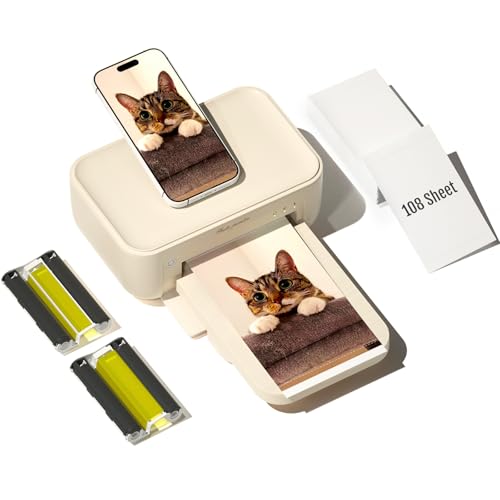 HPRT Photo Printer 4x6,+108 Sheets&2Ribbon,Phone Instant Picture Printer for iPhone, Android, Portable Photo Printers for Home Use (Beige) Beige Print