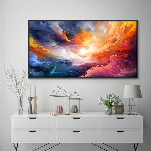 Pogusmavi Framed Wall Art for Living Room - Colorful Abstract Canvas Wall Art - Glass Paintings for Wall Decorations - Large Wall Decor - Art Work for