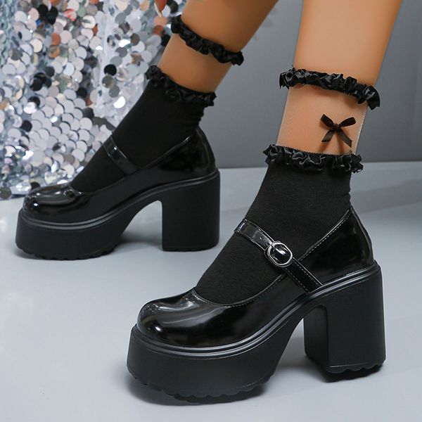 Y2K Lucyever Chunky Platform Pumps Women 2023 Punk Style Thick Heels Mary Jane Woman Plus Size Buckle Strap Gothic Shoes 8555