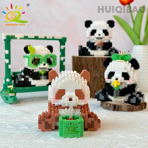 HUIQIBAO DIY Cute Panda Shaped Miniature Model Building Blocks Collection Urban Creative Zoo Animal Mini Building Blocks Toys Childrens Gift
