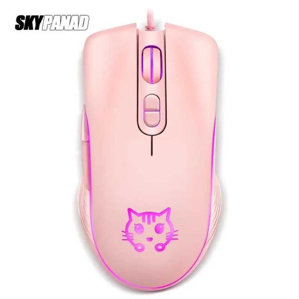 Cute cat gaming mouse 2400dpi color backlit mouse 4-level DPI USB wired female pink computer mouse M250102