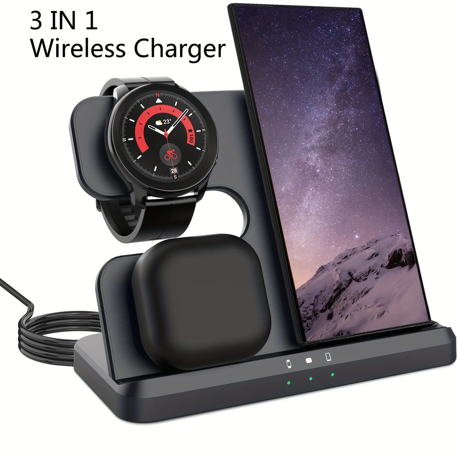 TEMU Desktop Stand Wireless Charger 3-in-1 Holder Compatible With S25-s24 Ultra-s23-s22-s21--4-5-fold5-w24 Series Phones, Fast Charging Station For