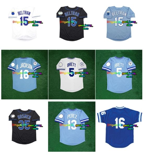 KC Royals Baseball Jerseys - Jackson Brett Beltran Gordon Perez Moustakas Nomo Quisenberry Gibson (S-4XL)