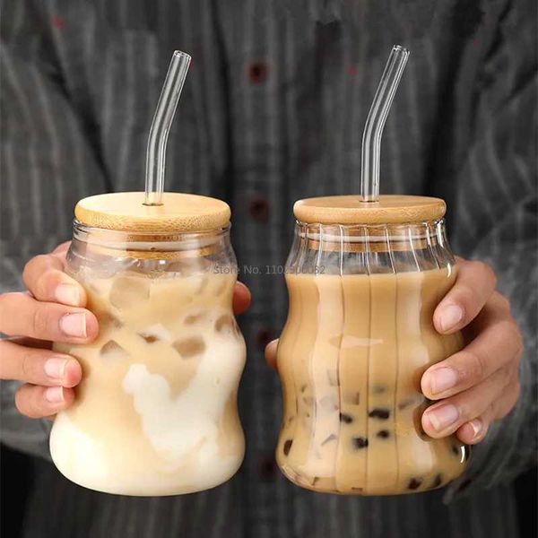 450ml Transparent Glass Cup with Reusable Straw Coke Cup Water Juice Glass Beer Can Coffee Mug Drinkware Kitchen Accessories Y240813