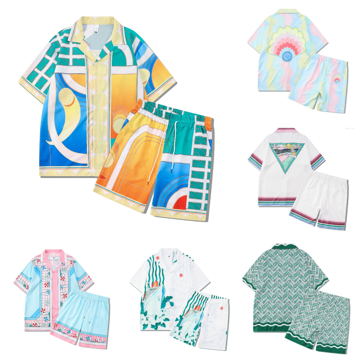 Men&#039;s Tracksuits Mens Hawaiian Beach Sets Vacation Shirts For Men And Women Color Blocking Printed Shorts Set