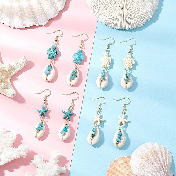 5 paire de boucles d'oreilles pendantes en acier inoxydable 304 en forme de coquillage