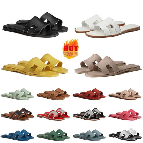 Designer Women Sandals Fashion Leather Rubbers Soft Slippers Summer Flat Slides Ladies Beach Sandal Party Wedding Slipper Black White Brown