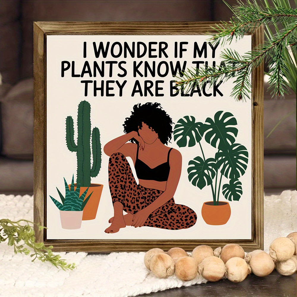 TEMU 1pc "" & Succulent Wooden Framed Sign - 8x8 Inch Rustic Meditation Art Decor With " If My Plants 're Black" Quote, Botanical Wall-tabletop Decor