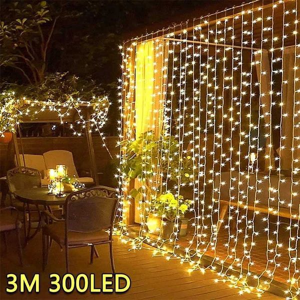 3M LED Curtain String Light Fairy Decoration USB Daytime Garden Light 8-Mode Home Garden Christmas Party New Year Wedding X241114