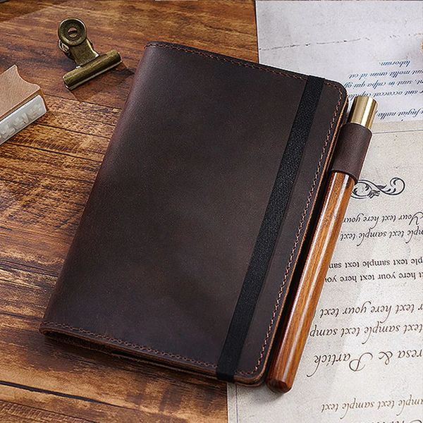 Genuine Leather Cover Notebook Pocket Journal Travel Field Book With Pen Folder Rope 250103