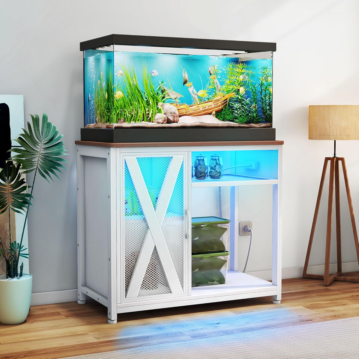 Garvee 40-50 Gallon Aquarium Stand, Fish Tank Stand with Power Outlets, Aquarium Cabinet for Fish Tank,Metal Fish Tank Stand with Storage Suitable for