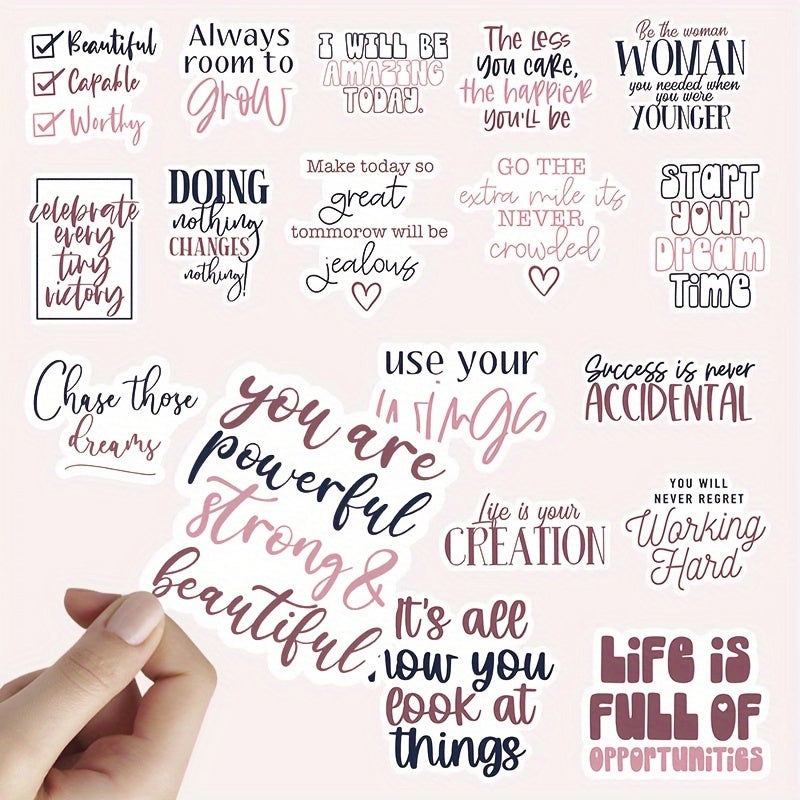 TEMU 42pcs Inspirational Quote Vinyl Stickers - Self-adhesive, Glossy Finish, Motivational Phrases For Notebooks, Water Bottles, Backpacks, And