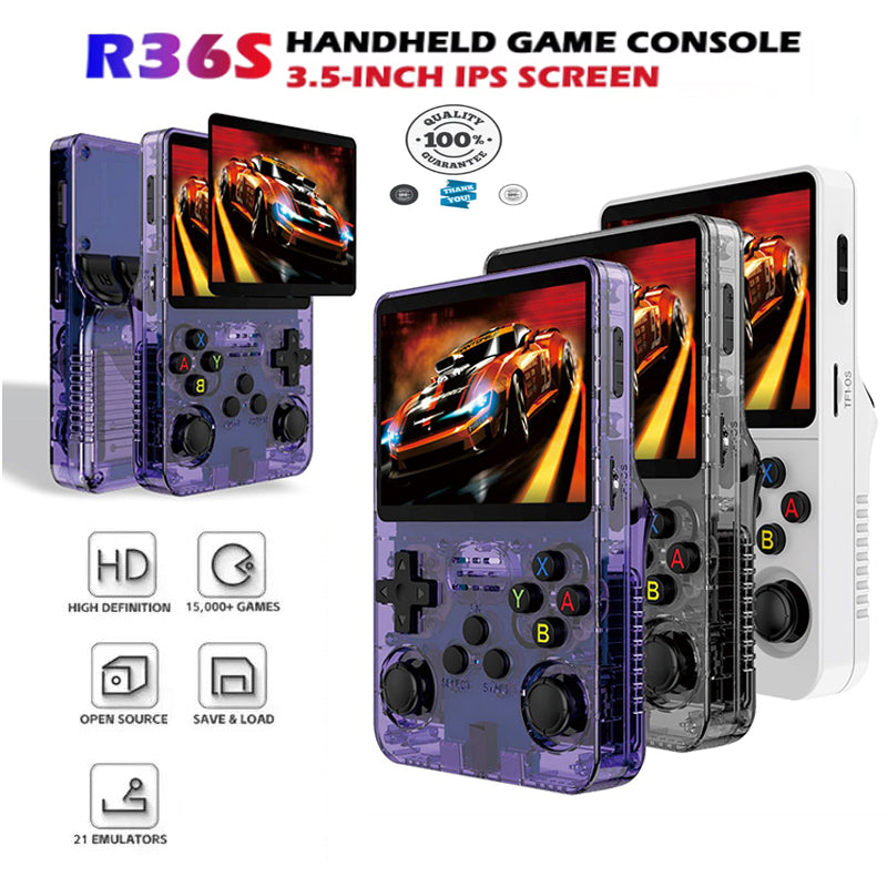 Retro Game Console ux System 3.5 inch IPS Screen Mini Portable Handheld Video Player 64GB 15000 Games R36S
