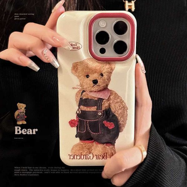 New Arrival Retro style plush cowboy bear phone case suitable for iPhone 16 15 14 13 11 Pro ProMax Plus X XR shockproof phone cover Z241209