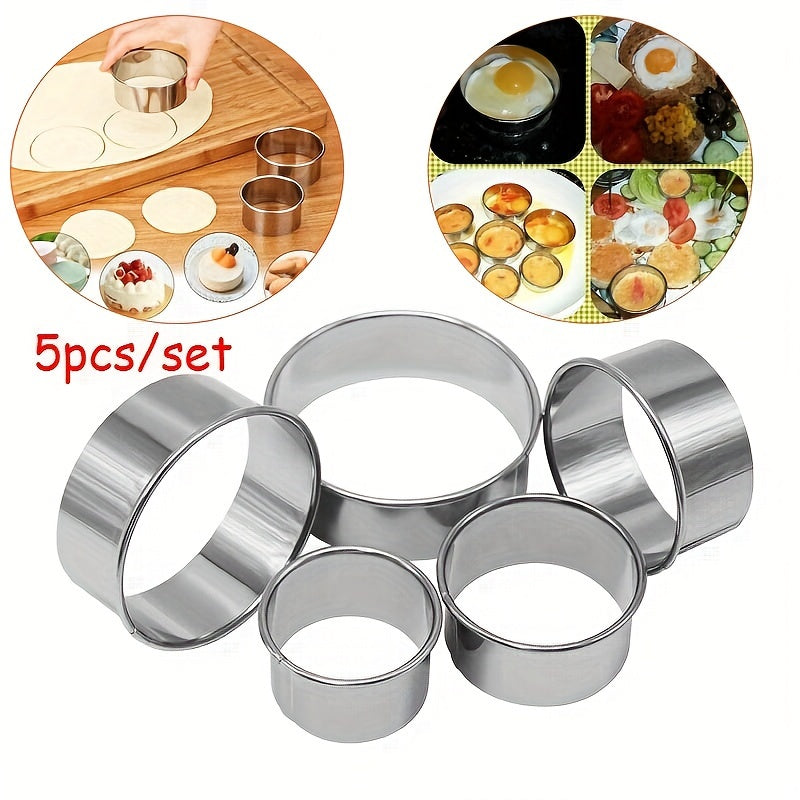 TEMU 5pcs Stainless Steel Cookie Cutter Set | Round Cookie - Dumpling Molds | Three-step Baking Tool, Suitable For Home Baking