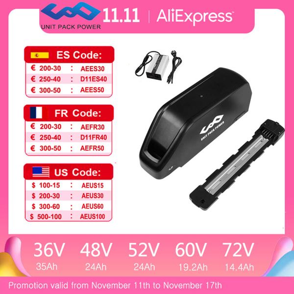 21700 bicicleta elétrica 72v 60v 52v 48v 36v 24ah 35ah downtube jumbo polly bateria para scooter 500w 750 1000 1500 2000 kit