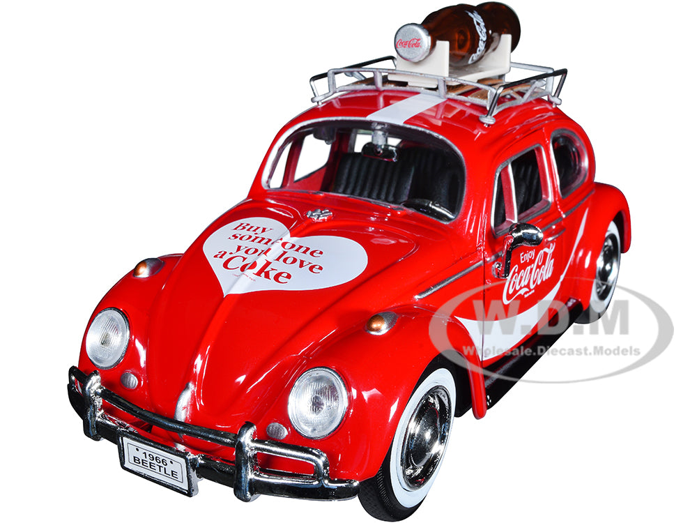 1966 Volkswagen Beetle Red "Enjoy Coca-Cola" with Roof Rack and Accessories 1-24 Diecast Model Car by Motor City Classics
