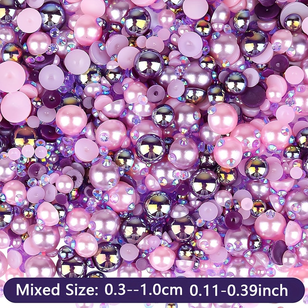 TEMU 35g Mixed Size Purple And Pink Rhinestones - 3-10mm Resin Flat Back Beads For Nail Art, Diy Crafts, Face Decor, Shoes, Clothes, And Scrapbooking