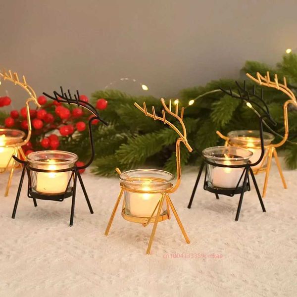 Reindeer Candlestick Tea Light Deer Metal Iron Candle Holders for Christmas Wedding Home Coffee Table Decor New Year Noel GiftC241029