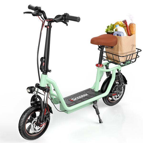 iScooter i12 Green UK stock Electric Scooter 500W 12inch Foldable Scooter 7.5Ah Electric Kick Scooter 35km Range 25km-h e-Scooter With Baske