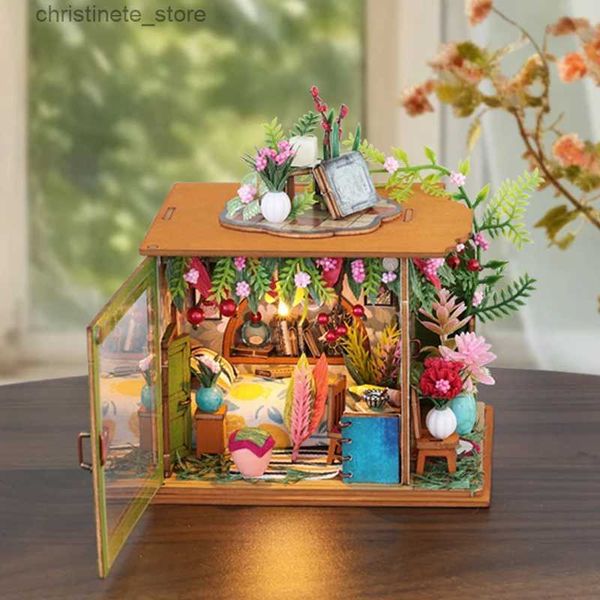 ArchitectureDIY House DIY Wooden Miniature Building Kit Mini Doll Houses with Furniture Light Field House Kitchen Casa Dollhouse for Adults