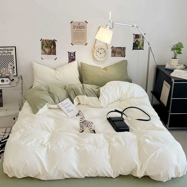 White down ultra-fine fiber solid color bedding 3 comfortable covers for home bed green duvet cover with 2 pillowcases Y241012