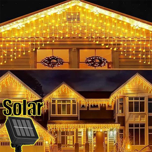 Solar powered ice string light 3.5M LED waterproof Eaves decorative light outdoor curtain ice light courtyard garden party decoration X24111