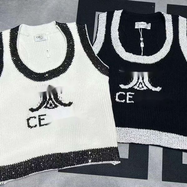Celinnes Designer Vest Fashion Sleeveless Womens Tanks Camis Triumphal Arch Letter Jacquard Knitted Round Neck Spring-Summer New Simpl 2bdb