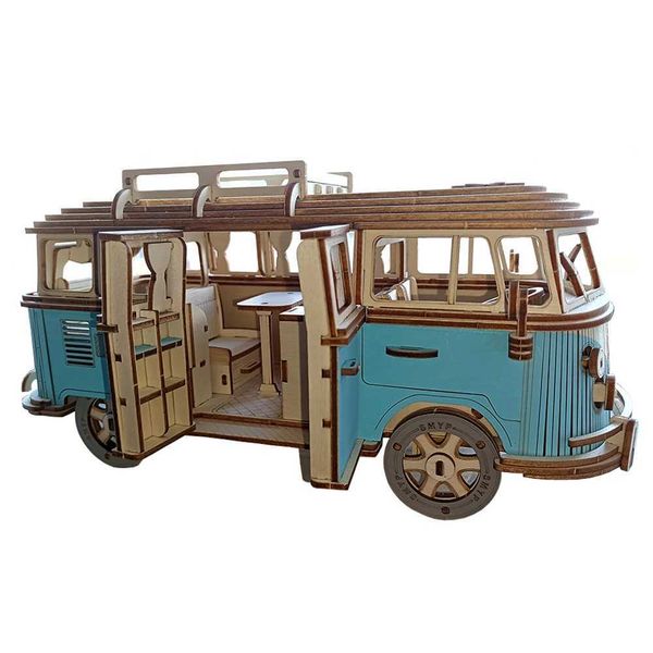 Campervan 3D Wooden Car Puzzle Retro Bus European-style DIY Princess Castle Villa Model Wood Jigs Toys For Children Girls Y250207