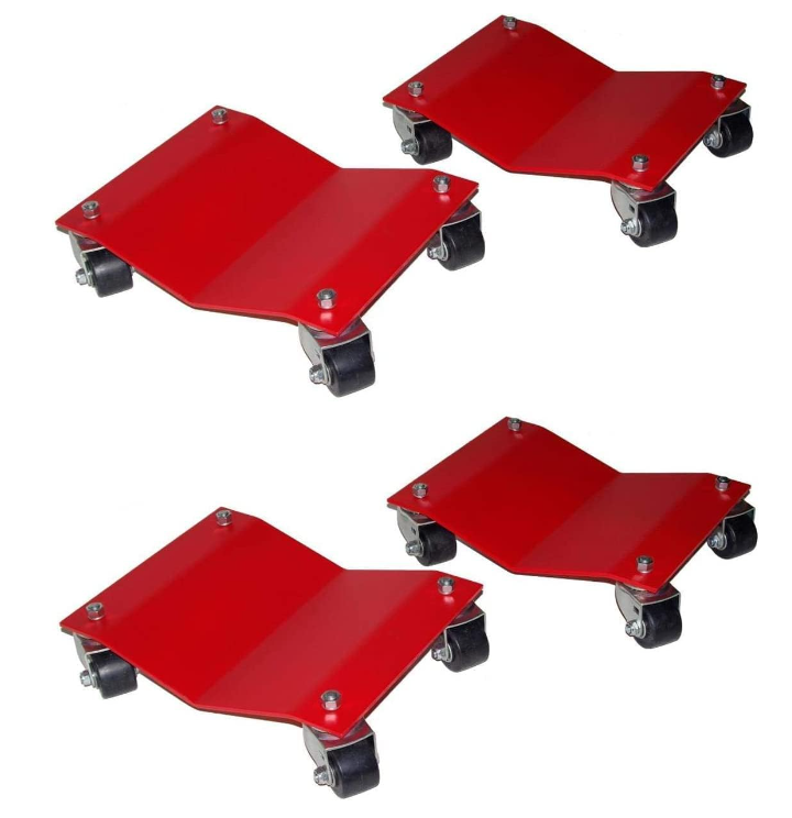 Garvee 4 Items 4 Tire Wheel Dolly Car, Premium Manganese Steel, 6000 Lbs Capacity, Heavy Duty, 360° Rotatable Wheels, Red