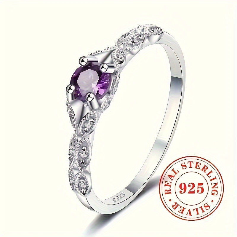 TEMU Elegant 925 Sterling Silveryy Anniversary Ring With Synthetic Purple Gemstone - Brides & Casual Attire