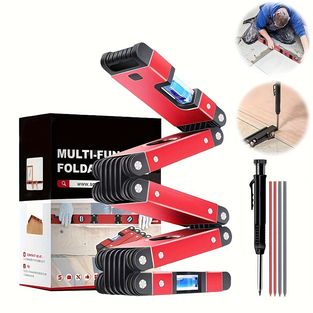 TEMU Sakerplus Foldable Level (29 Inch), Foldable Level Measuring Tool With 4 Level Bubbles, Multi-angle Measurement Woodworking Tool For Carpenters,