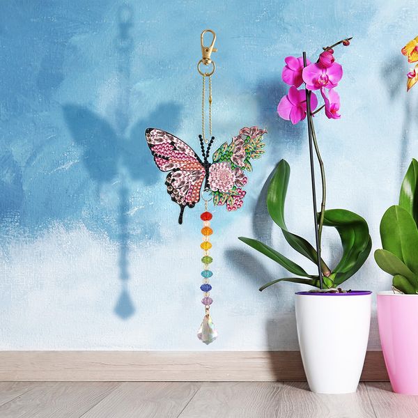 Stained Glass Diamond Painting Kits Hand Printed Sun Catcher Hanging Art Decorative Animal Butterfly Plants Gift for Mom Grandma
