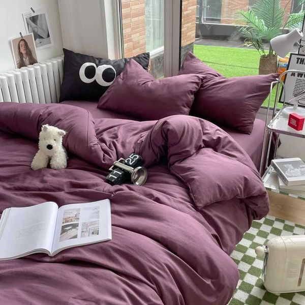 INS Style Washed Cotton Bedding Set with Pillowcase bed sheet Single Full Bed Linen Purple Duvet Cover Queen-King Double BedXJ241015
