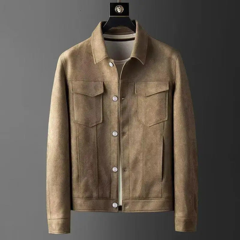 Spring and Autumn Casual Jacket for Men with a fitted collar and slim fit made of British deer wool. Mens Retro Jacket 241009