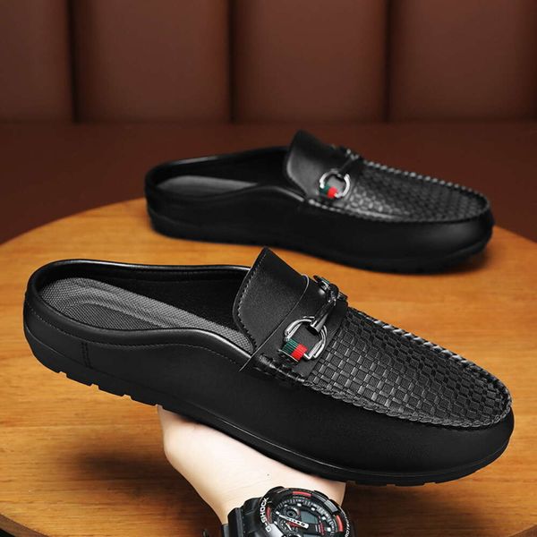 Men Genuine Leather Comfortable High Quality Fashion Soft Half Slippers Flats Casual Slip-on Loafers Work Driving Shoes dhshoesad