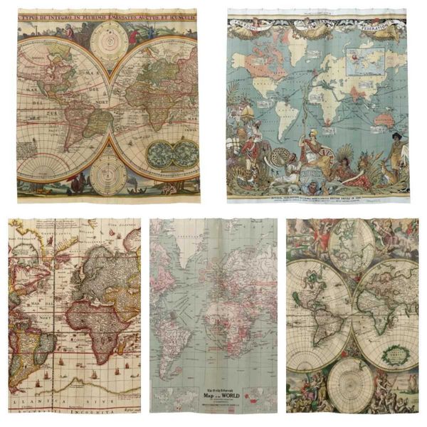 Antique Map Classic Old World Retro Map Shower Curtain Bathroom Curtain Hook Bathroom Curtain Home Decor Curtain l220cm M240824