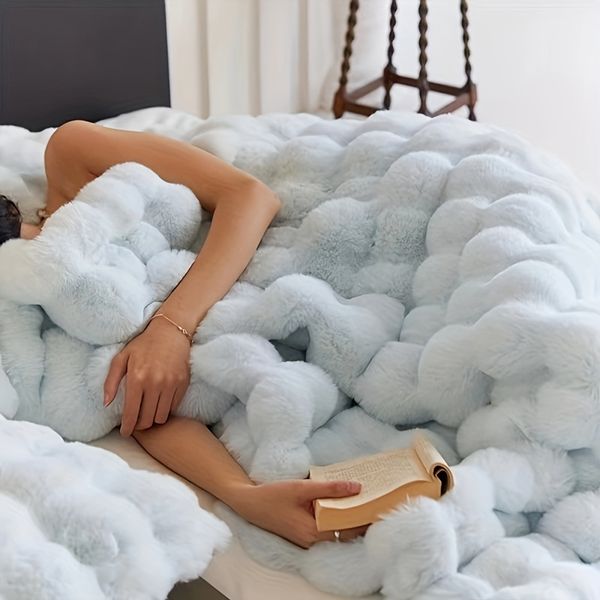 1pc Imitation Rabbit Fur Thickened Blanket Office Nap Blanket Light Luxury Sofa Blanket Bubble Fleece Blanket ph226 H4