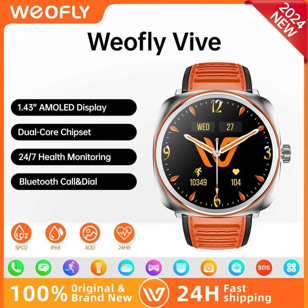 Smart Watches Weofly VIVE smartwatch AMOLED heart rate tracker mens smartwatch stainless steel wearable watch BT call AOD electronic watch J