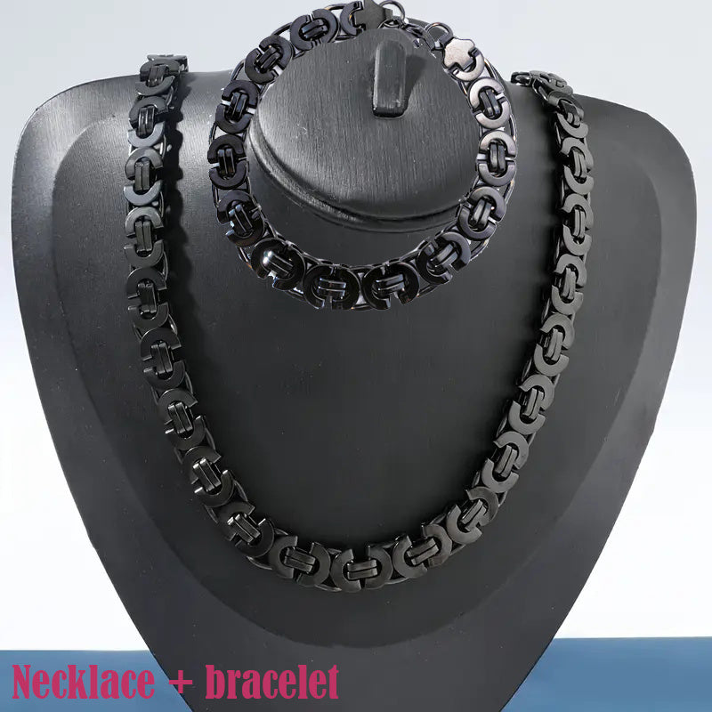 TEMU 11mm Fashion Hip-hop Black Stainless Steel Necklace, Stainless Steel Bracelet For , Suitable As A Gift For Men